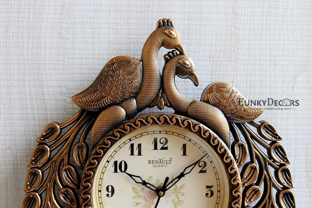 FunkyDecors Royal Brown Beautiful Peacock Pendulum Wall Clock Watch Decor For Home Office And