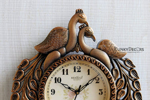 Funkytradition Royal Brown Beautiful Peacock Pendulum Wall Clock Watch Decor For Home Office And