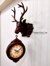 Load image into Gallery viewer, Funkytradition Royal Brown Dual Hanging Reindeer Wall Clock For Home Office Decor And Gifts 75 Cm
