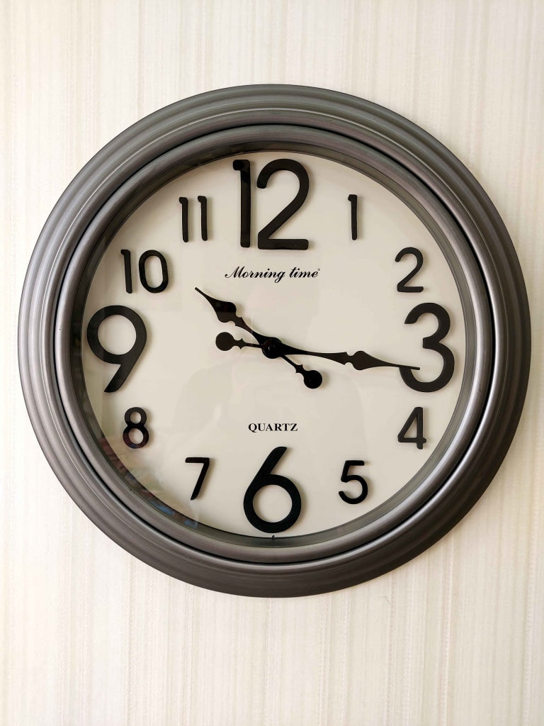 FunkyDecors Royal Designer Big Font Silver Grey Wall Clock Watch Decor For Home Office And Gifts