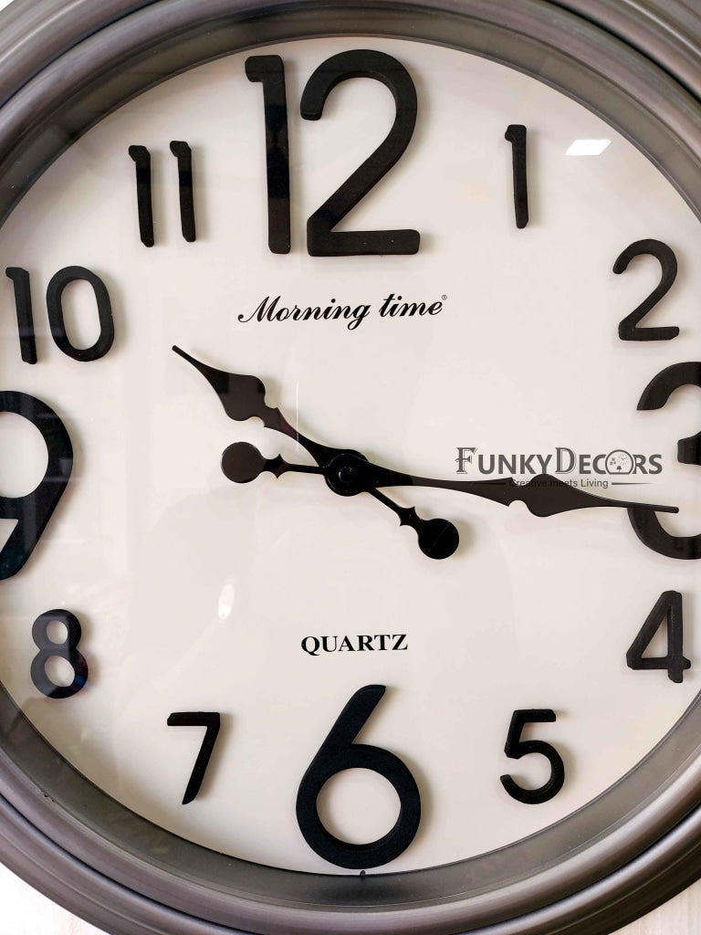 FunkyDecors Royal Designer Big Font Silver Grey Wall Clock Watch Decor For Home Office And Gifts