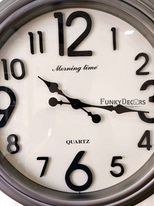 Funkytradition Royal Designer Big Font Silver Grey Wall Clock Watch Decor For Home Office And Gifts