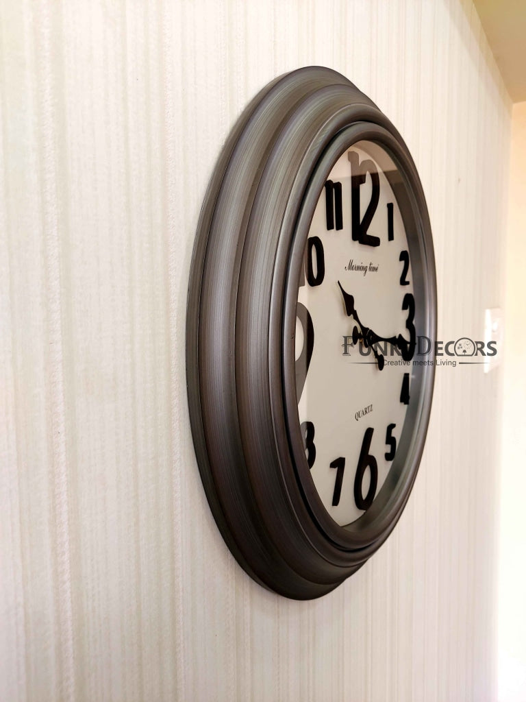 FunkyDecors Royal Designer Big Font Silver Grey Wall Clock Watch Decor For Home Office And Gifts