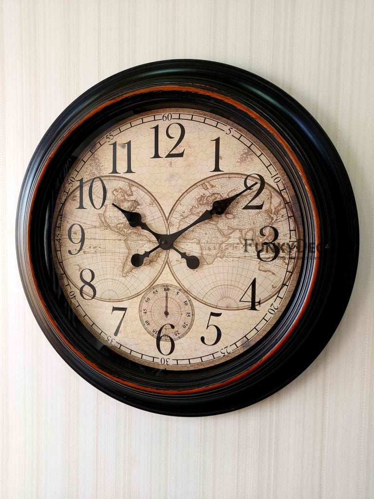 FunkyDecors Royal Designer Big Font World Map Wall Clock Watch Decor For Home Office And Gifts 50