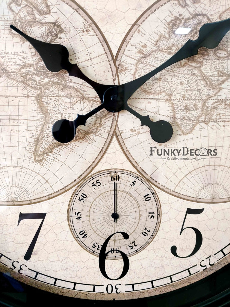 FunkyDecors Royal Designer Big Font World Map Wall Clock Watch Decor For Home Office And Gifts 50