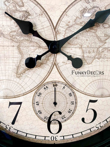 Funkytradition Royal Designer Big Font World Map Wall Clock Watch Decor For Home Office And Gifts 50