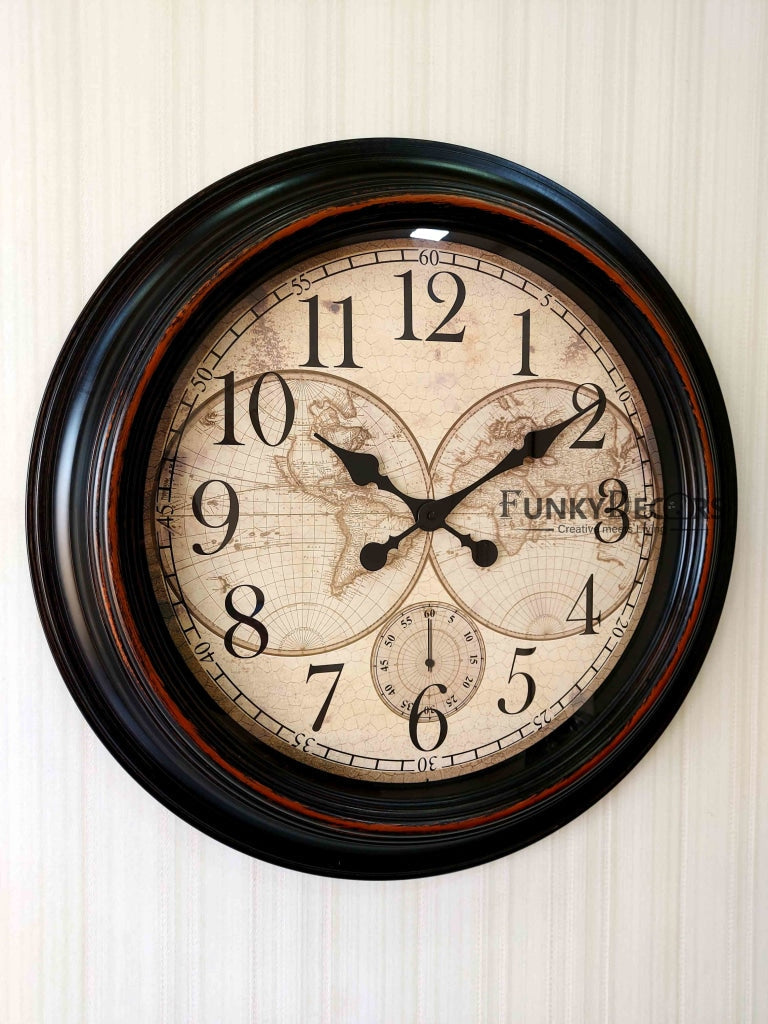FunkyDecors Royal Designer Big Font World Map Wall Clock Watch Decor For Home Office And Gifts 50