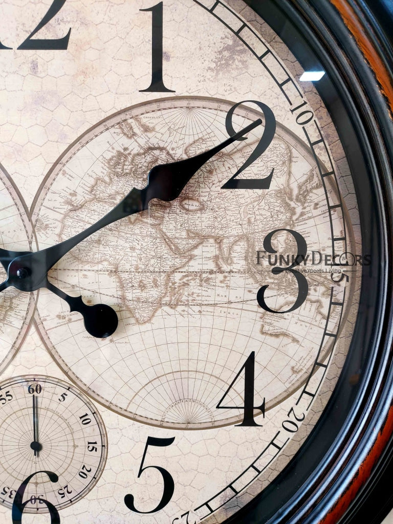 FunkyDecors Royal Designer Big Font World Map Wall Clock Watch Decor For Home Office And Gifts 50