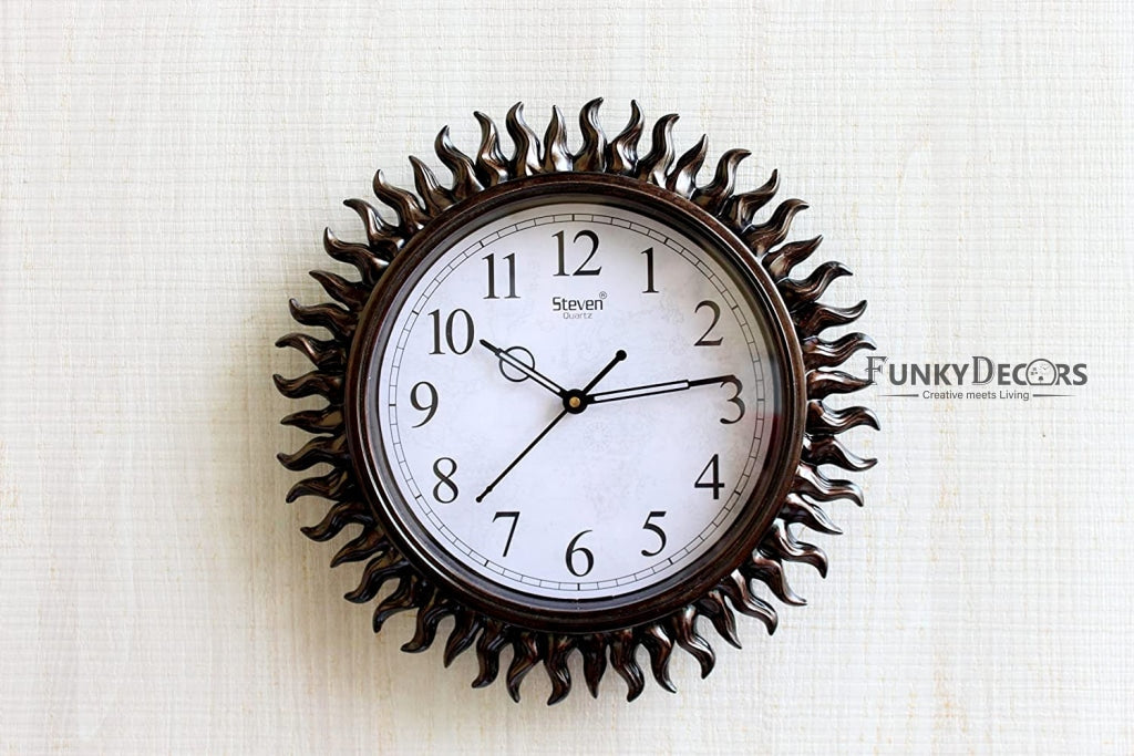 FunkyDecors Royal Designer Brown Sun Shaped Wall Clock Watch Decor For Home Office And Gifts 31