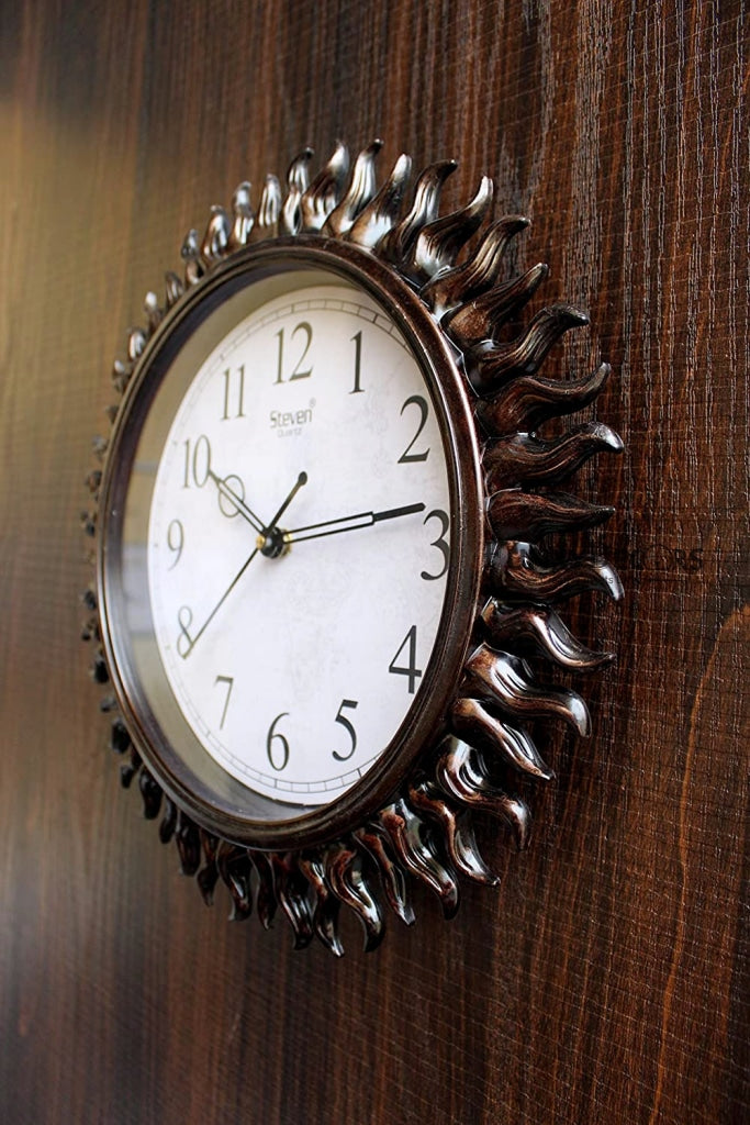 FunkyDecors Royal Designer Brown Sun Shaped Wall Clock Watch Decor For Home Office And Gifts 31