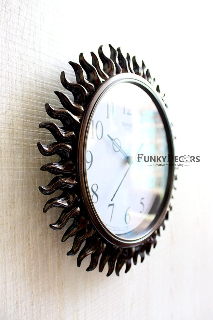 FunkyDecors Royal Designer Brown Sun Shaped Wall Clock Watch Decor For Home Office And Gifts 31