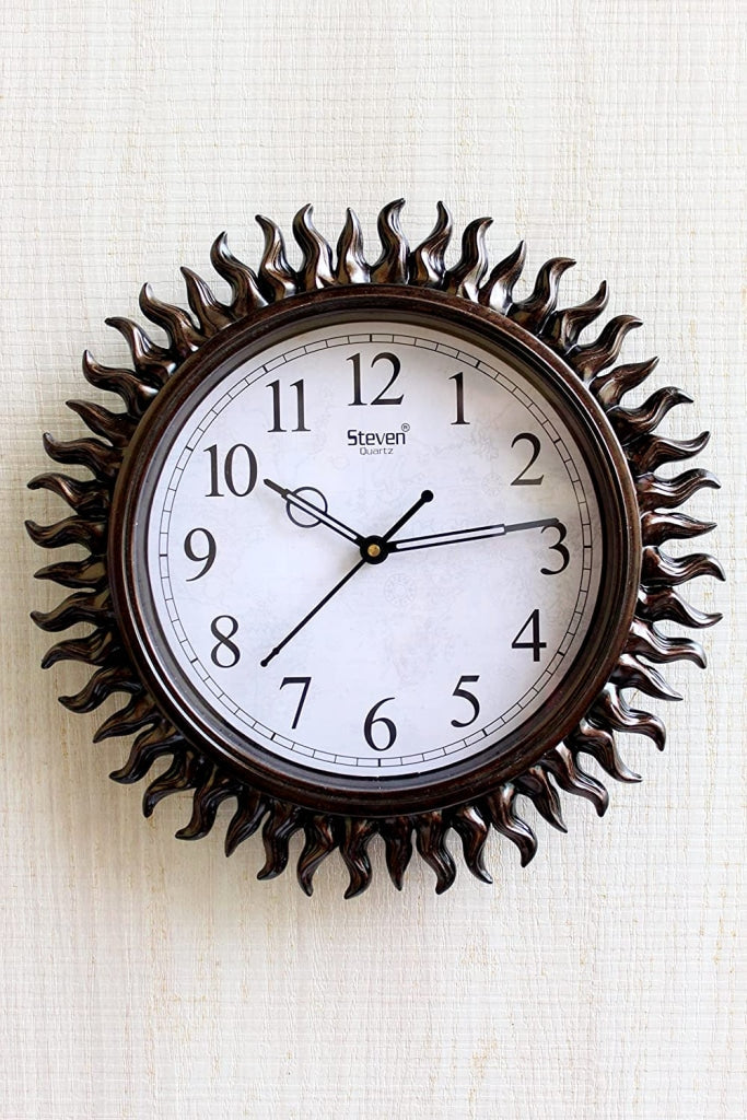 Funkytradition Royal Designer Brown Sun Shaped Wall Clock Watch Decor For Home Office And Gifts 31