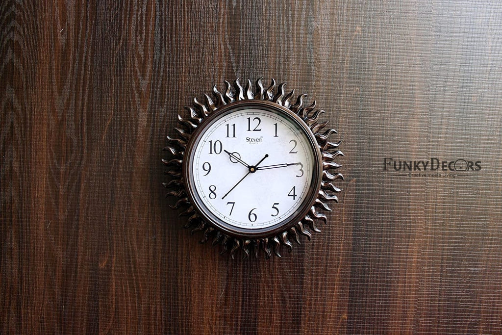 FunkyDecors Royal Designer Brown Sun Shaped Wall Clock Watch Decor For Home Office And Gifts 31