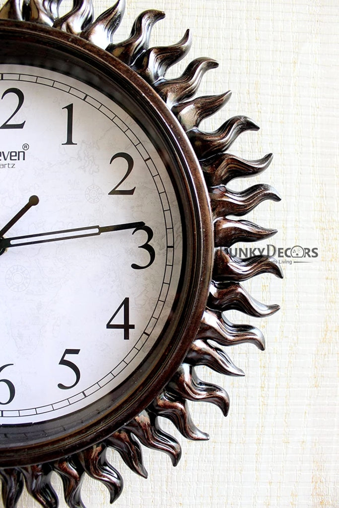 FunkyDecors Royal Designer Brown Sun Shaped Wall Clock Watch Decor For Home Office And Gifts 31