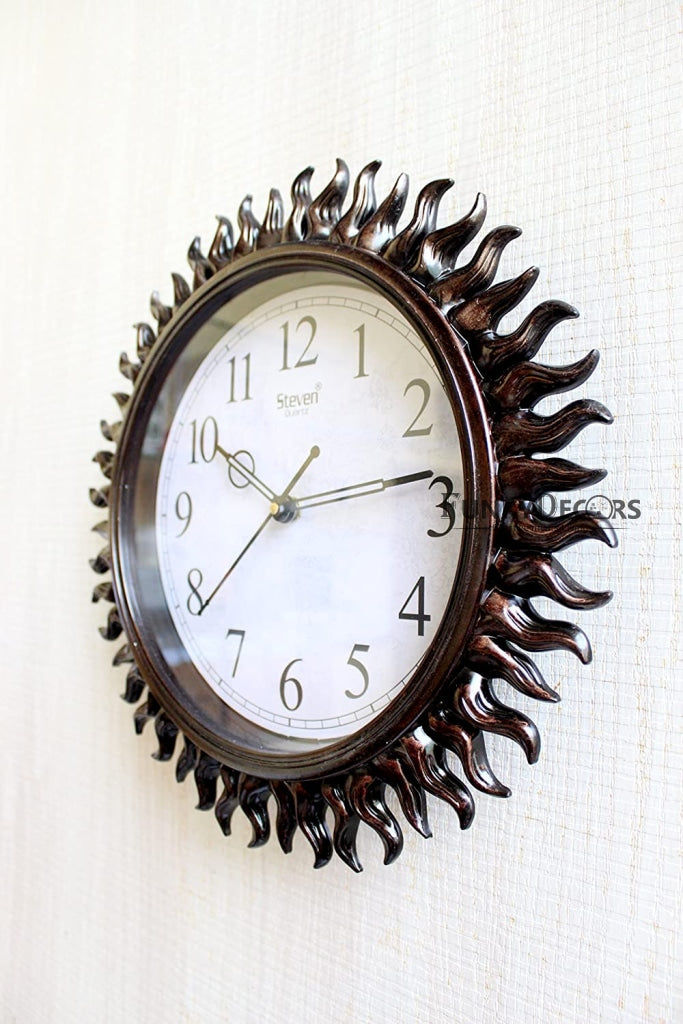 Funkytradition Royal Designer Brown Sun Shaped Wall Clock Watch Decor For Home Office And Gifts 31