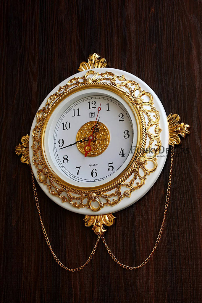 Funkytradition Royal Designer Gold Plated Premium Wall Clock For Home Office Decor And Gifts