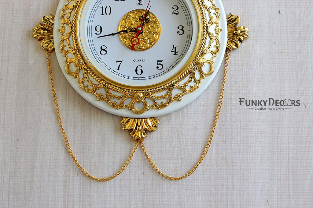 Funkytradition Royal Designer Gold Plated Premium Wall Clock For Home Office Decor And Gifts