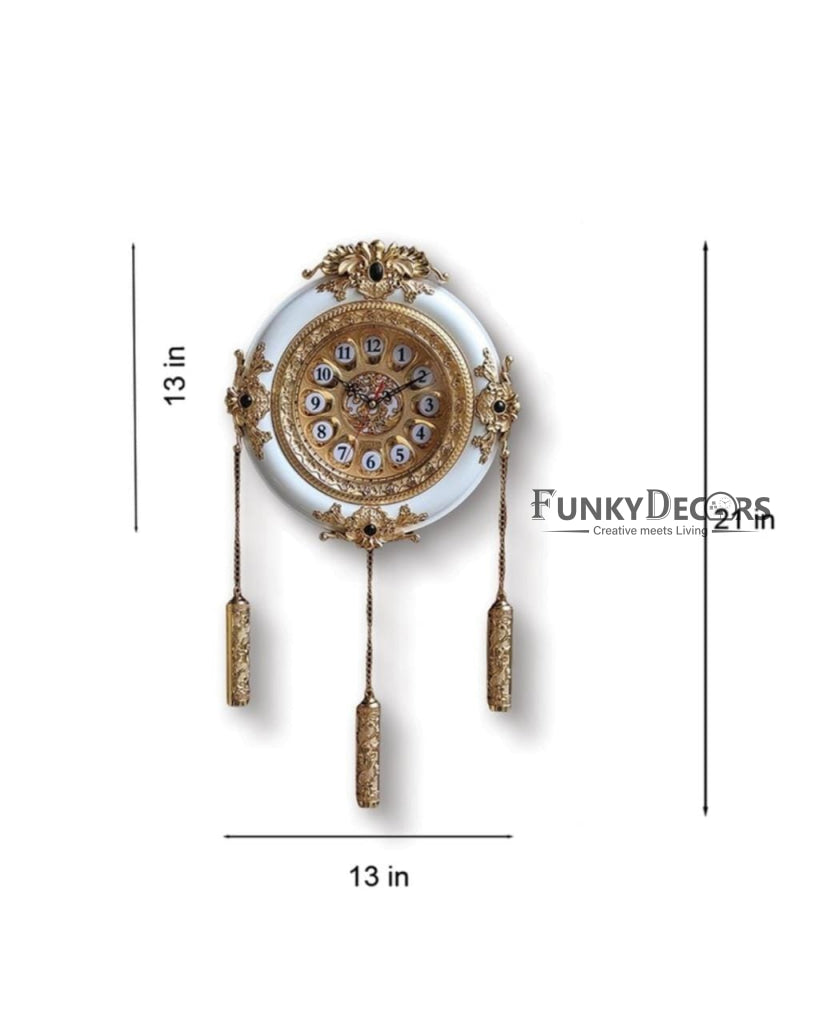 FunkyDecors Royal Designer Gold Plated White Premium String Hanging Wall Clock For Home Office
