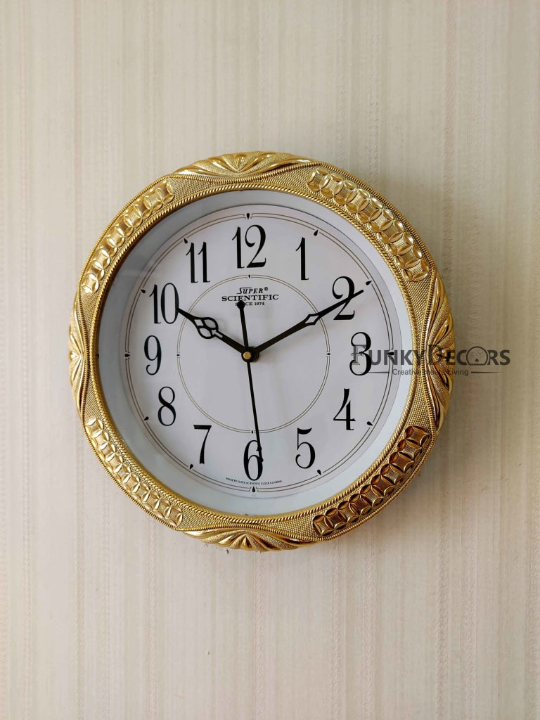 Funkytradition Royal Designer Gold Plated White Premium Wall Clock For Home Office Decor 26 Cm Tall