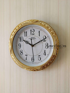 Funkytradition Royal Designer Gold Plated White Premium Wall Clock For Home Office Decor 26 Cm Tall