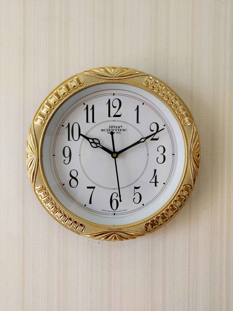 FunkyDecors Royal Designer Gold Plated White Premium Wall Clock For Home Office Decor 26 Cm Tall