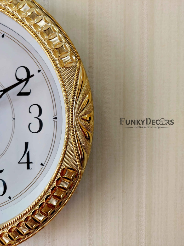 FunkyDecors Royal Designer Gold Plated White Premium Wall Clock For Home Office Decor 26 Cm Tall