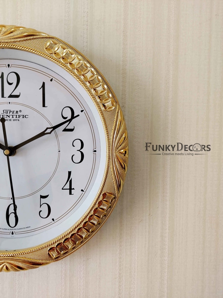 FunkyDecors Royal Designer Gold Plated White Premium Wall Clock For Home Office Decor 26 Cm Tall