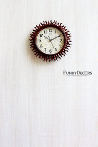 Funkytradition Royal Designer Light Brown Sun Shaped Wall Clock Watch Decor For Home Office And