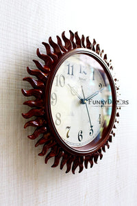 Funkytradition Royal Designer Light Brown Sun Shaped Wall Clock Watch Decor For Home Office And