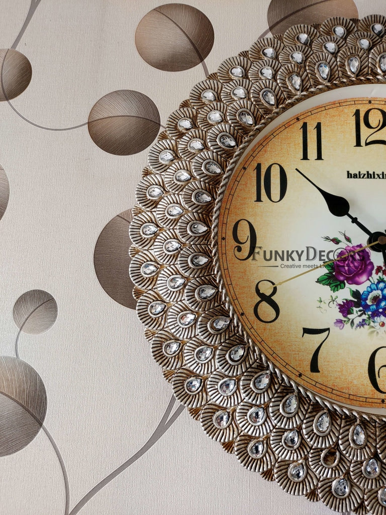FunkyDecors Royal Designer Pearl Silver Grey Wall Clock Watch Decor For Home Office And Gifts 43