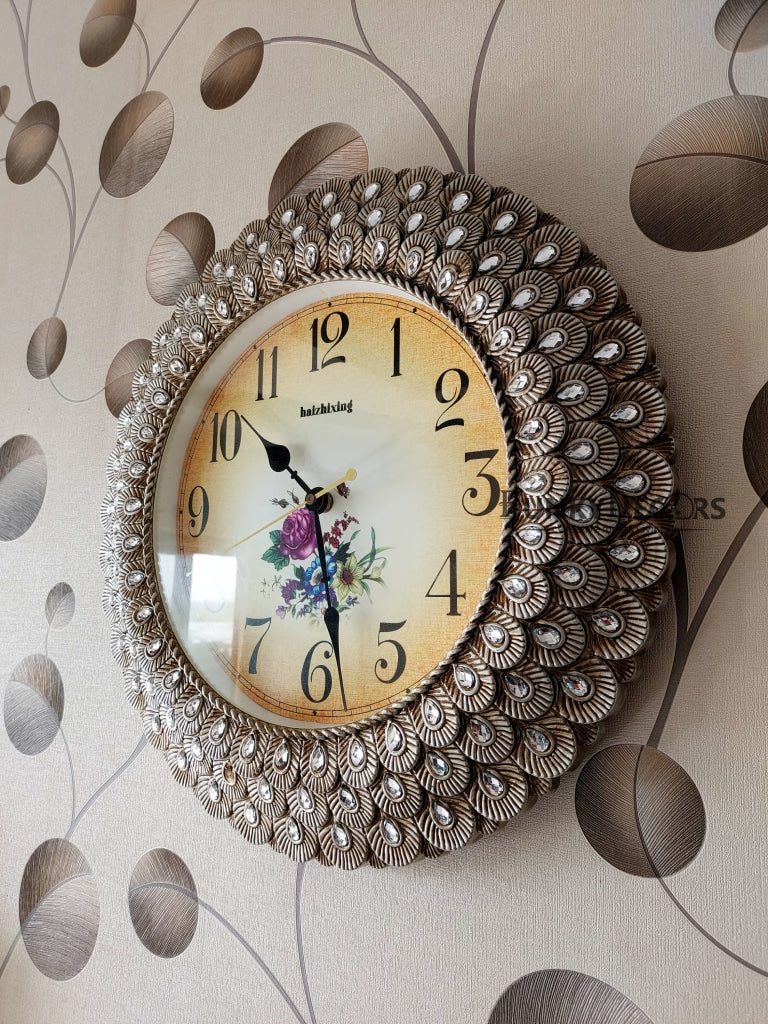 FunkyDecors Royal Designer Pearl Silver Grey Wall Clock Watch Decor For Home Office And Gifts 43