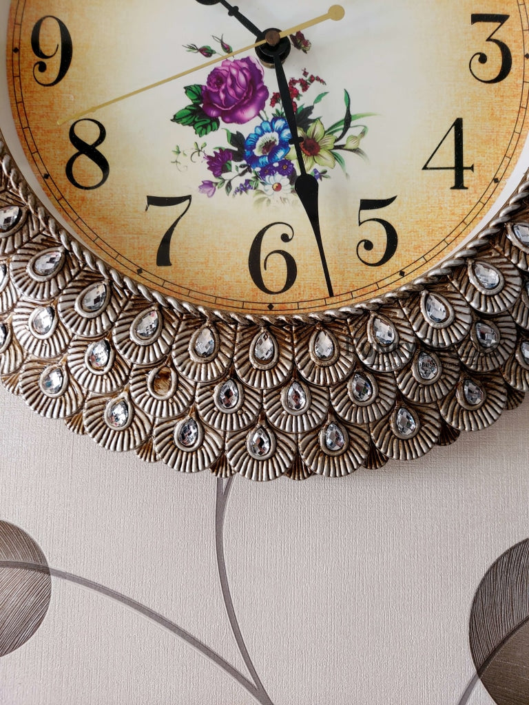 FunkyDecors Royal Designer Pearl Silver Grey Wall Clock Watch Decor For Home Office And Gifts 43