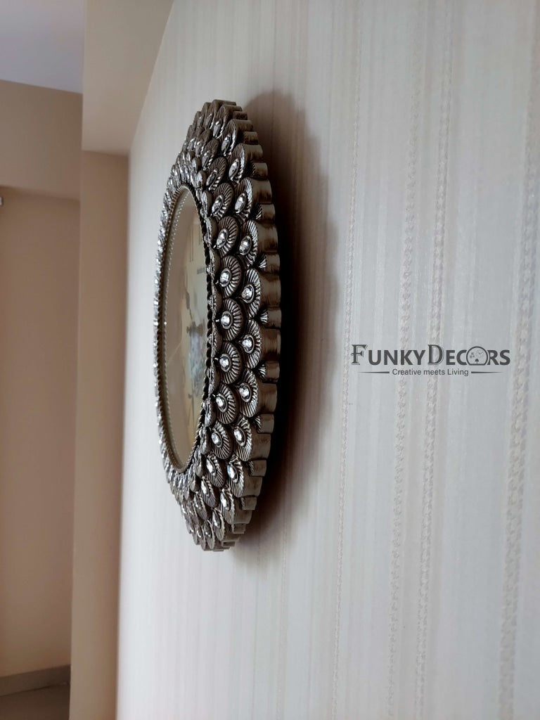 FunkyDecors Royal Designer Pearl Silver Grey Wall Clock Watch Decor For Home Office And Gifts 43