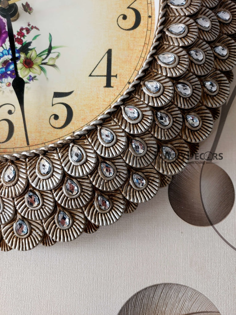 FunkyDecors Royal Designer Pearl Silver Grey Wall Clock Watch Decor For Home Office And Gifts 43