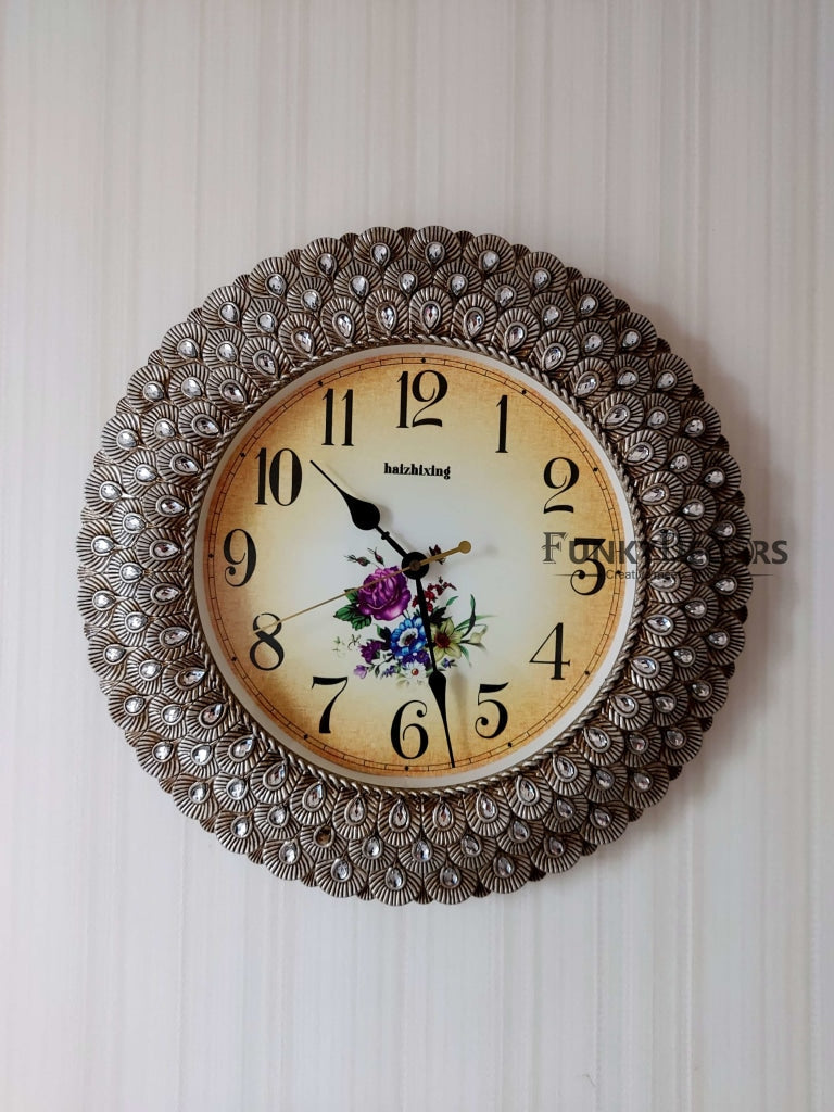 FunkyDecors Royal Designer Pearl Silver Grey Wall Clock Watch Decor For Home Office And Gifts 43
