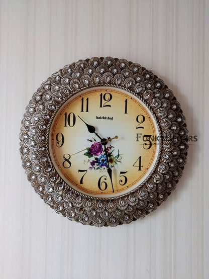 Funkytradition Royal Designer Pearl Silver Grey Wall Clock Watch Decor For Home Office And Gifts 43