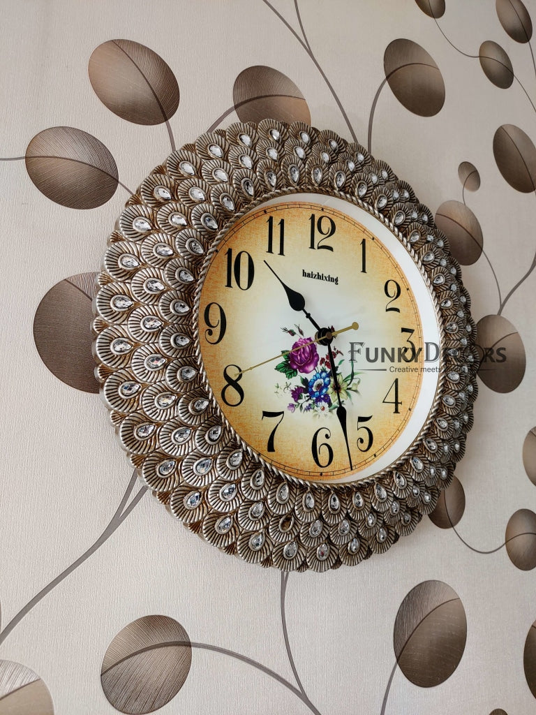 FunkyDecors Royal Designer Pearl Silver Grey Wall Clock Watch Decor For Home Office And Gifts 43