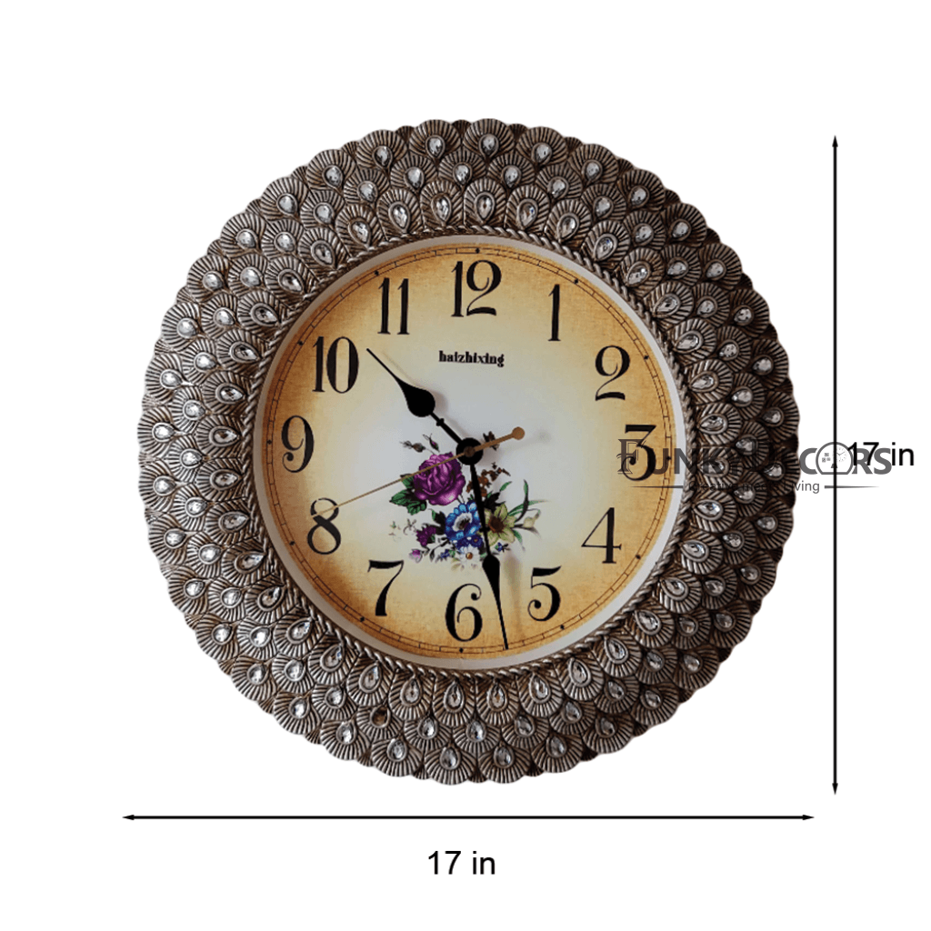 FunkyDecors Royal Designer Pearl Silver Grey Wall Clock Watch Decor For Home Office And Gifts 43