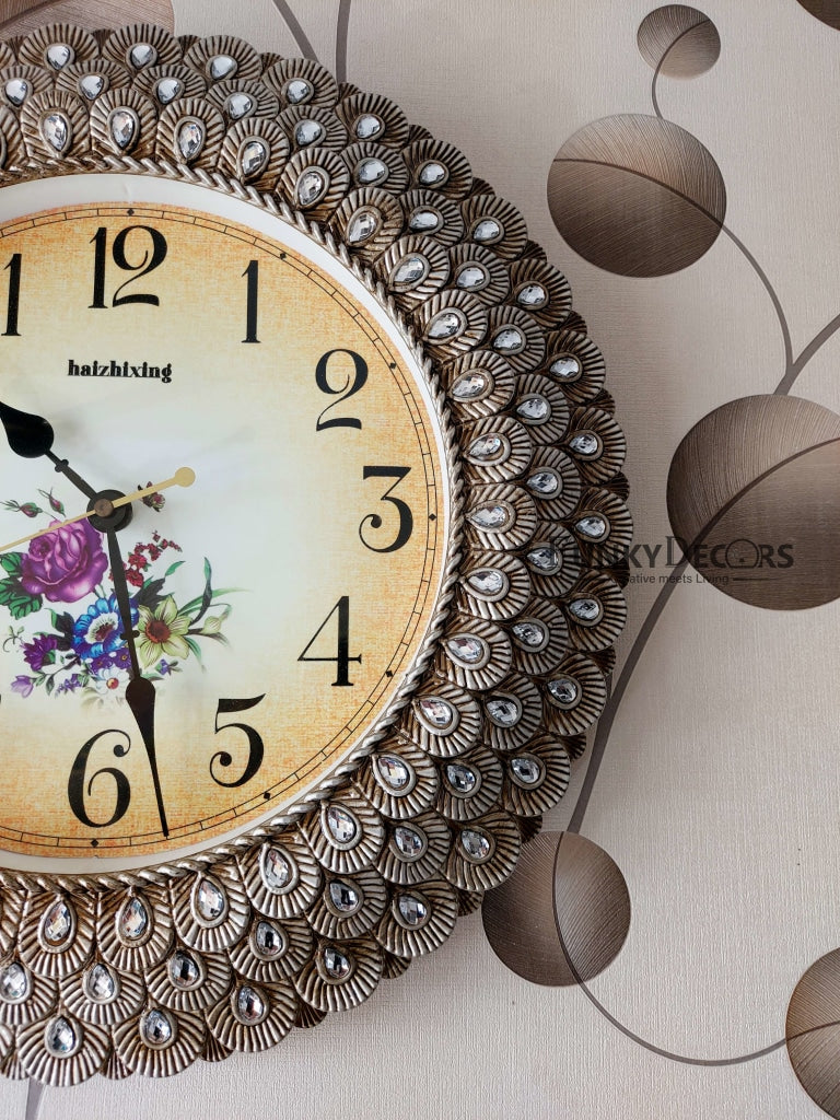 FunkyDecors Royal Designer Pearl Silver Grey Wall Clock Watch Decor For Home Office And Gifts 43