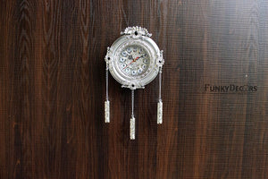 Funkytradition Royal Designer Silver Plated White Premium String Hanging Wall Clock For Home Office