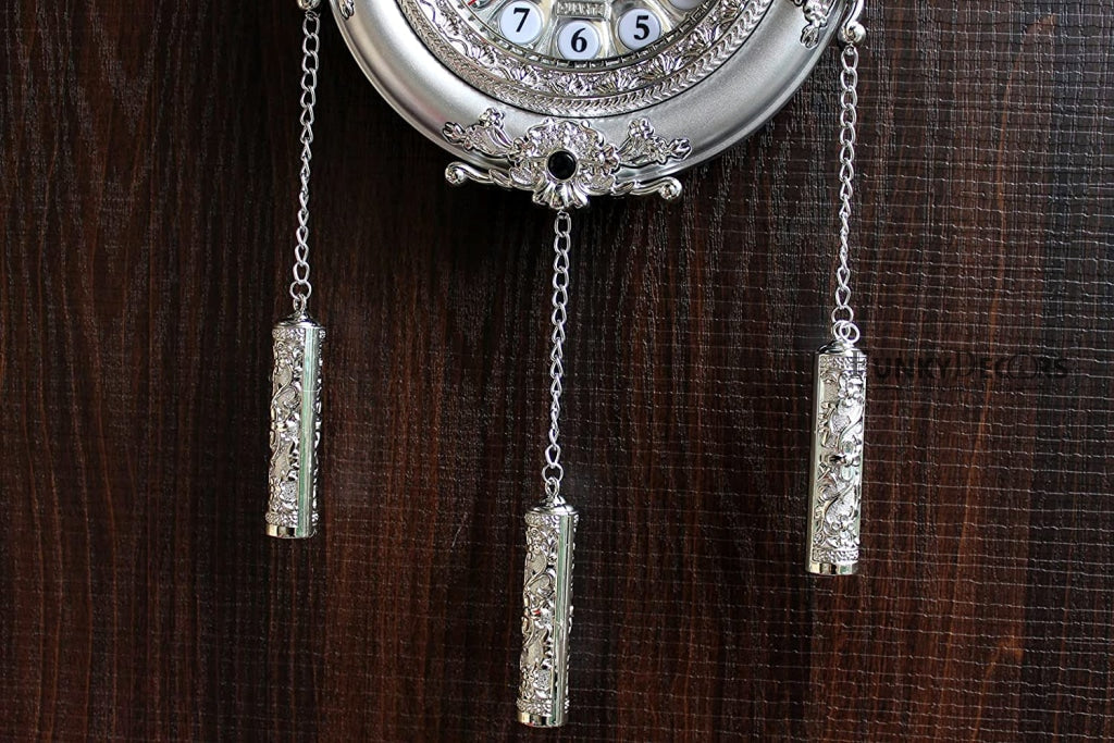 Funkytradition Royal Designer Silver Plated White Premium String Hanging Wall Clock For Home Office
