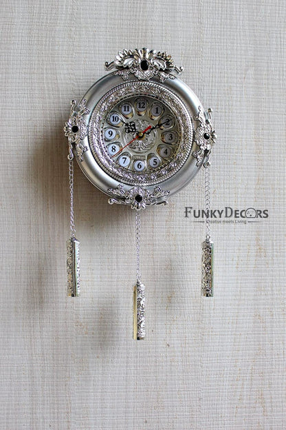 Funkytradition Royal Designer Silver Plated White Premium String Hanging Wall Clock For Home Office