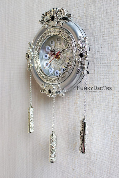 Funkytradition Royal Designer Silver Plated White Premium String Hanging Wall Clock For Home Office
