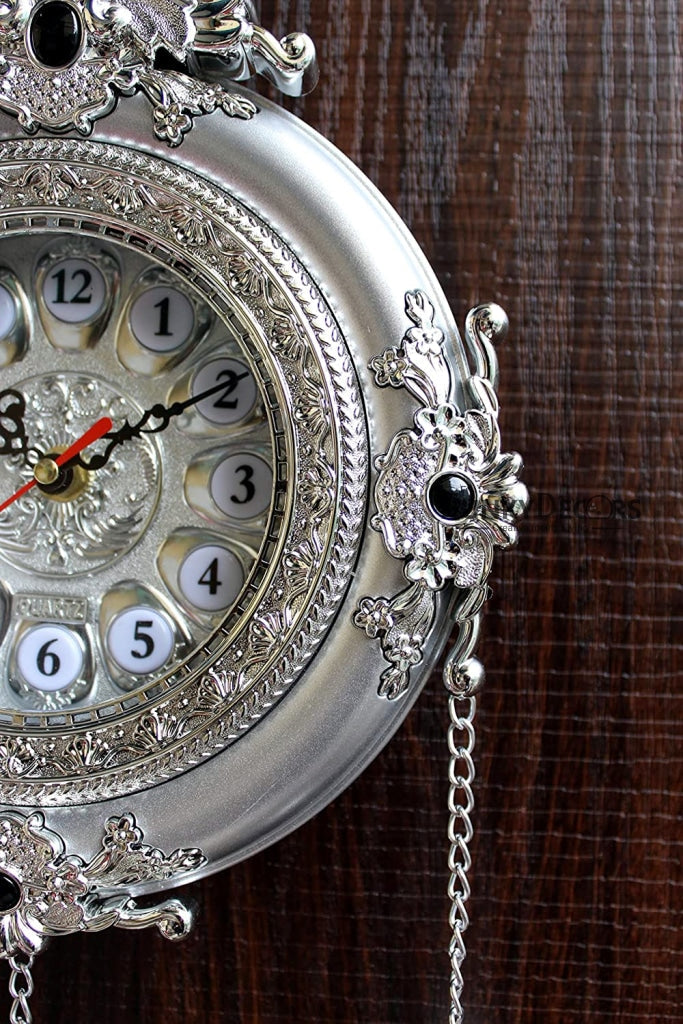 Funkytradition Royal Designer Silver Plated White Premium String Hanging Wall Clock For Home Office