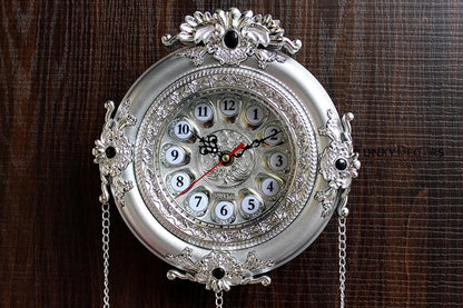 Funkytradition Royal Designer Silver Plated White Premium String Hanging Wall Clock For Home Office