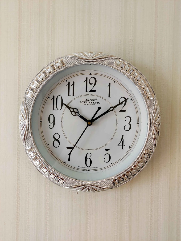 FunkyDecors Royal Designer Silver Plated White Premium Wall Clock For Home Office Decor 26 Cm