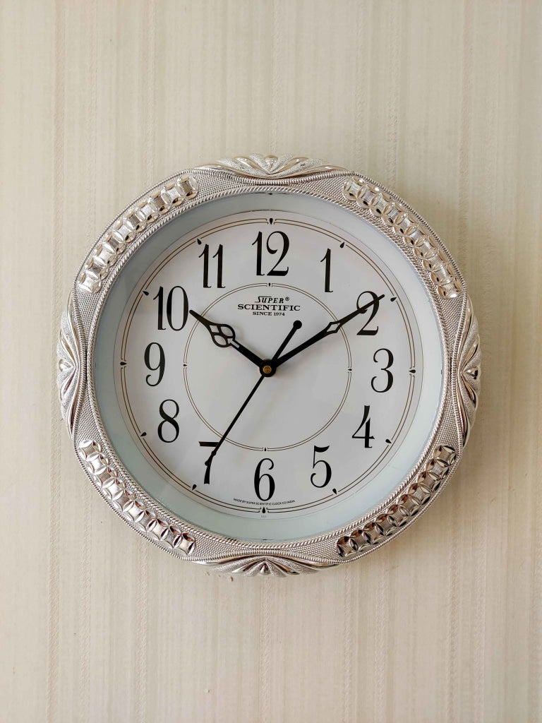 Funkytradition Royal Designer Silver Plated White Premium Wall Clock For Home Office Decor 26 Cm