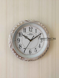 Funkytradition Royal Designer Silver Plated White Premium Wall Clock For Home Office Decor 26 Cm