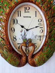 Funkytradition Royal Green Peacock Wall Clock For Home Office Decor And Gifts 60 Cm Tall Clocks