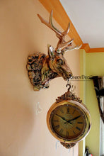 Load image into Gallery viewer, Funkytradition Royal Metallic Color Dual Hanging Reindeer Wall Clock| Watch | Clock For Home Office
